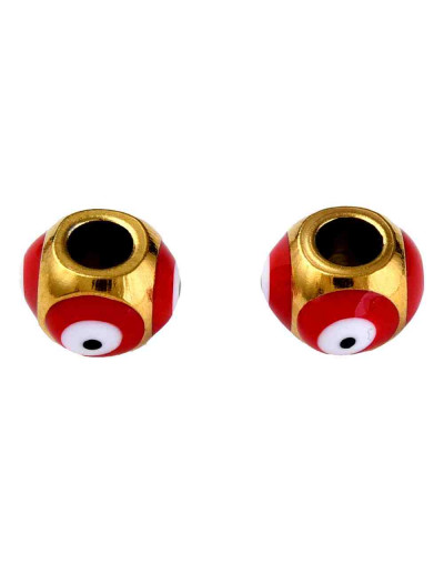Esfera. Ojo Turco RED. Acero inoxidable. Color dorado. 8,5x6 milímetros. 3 mm perforación. 1 unidad.