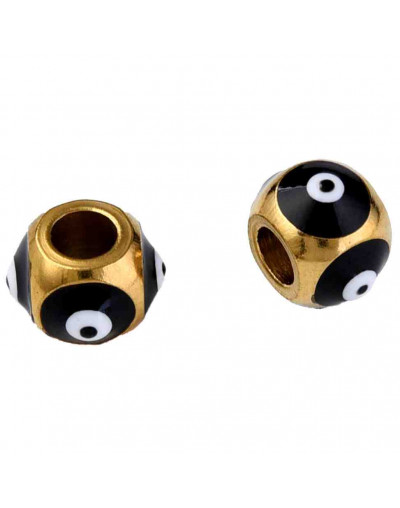 Esfera. Ojo Turco BLACK. Acero inoxidable. Color dorado. 8,5x6 milímetros. 3 mm perforación. 1 ud.