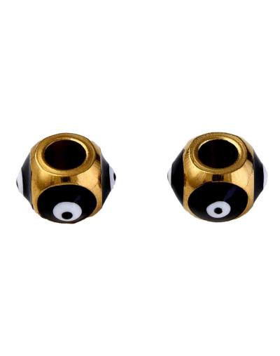 Esfera. Ojo Turco BLACK. Acero inoxidable. Color dorado. 8,5x6 milímetros. 3 mm perforación. 1 ud.