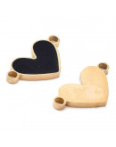 Corazón (6). Acero inoxidable. Color dorado. Esmalte negro. 8,5x16x1 mm. 1,6 mm perforación. 1 ud.