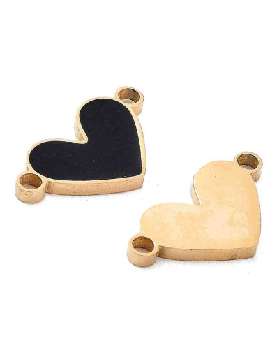 Corazón (6). Acero inoxidable. Color dorado. Esmalte negro. 8,5x16x1 mm. 1,6 mm perforación. 1 ud.