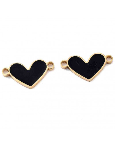 Corazón (6). Acero inoxidable. Color dorado. Esmalte negro. 8,5x16x1 mm. 1,6 mm perforación. 1 ud.