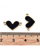 Corazón (6). Acero inoxidable. Color dorado. Esmalte negro. 8,5x16x1 mm. 1,6 mm perforación. 1 ud.