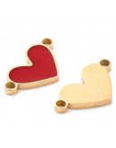 Corazón (6). Acero inoxidable. Color dorado. Esmalte rojo. 8,5x16x1 mm. 1,6 mm perforación. 1 ud.