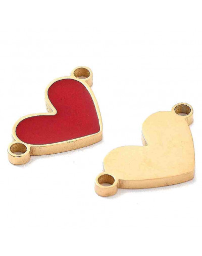 Corazón (6). Acero inoxidable. Color dorado. Esmalte rojo. 8,5x16x1 mm. 1,6 mm perforación. 1 ud.