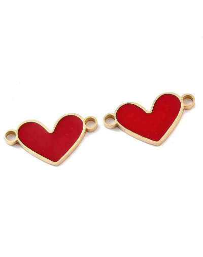 Corazón (6). Acero inoxidable. Color dorado. Esmalte rojo. 8,5x16x1 mm. 1,6 mm perforación. 1 ud.