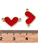 Corazón (6). Acero inoxidable. Color dorado. Esmalte rojo. 8,5x16x1 mm. 1,6 mm perforación. 1 ud.