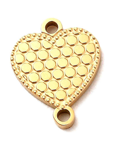 Corazón (7). Acero inoxidable. Color dorado. 12x9,5x1 milímetros. 1,2 mm perforación. 1 unidad.