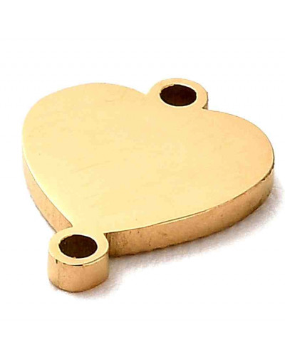 Corazón (7). Acero inoxidable. Color dorado. 12x9,5x1 milímetros. 1,2 mm perforación. 1 unidad.