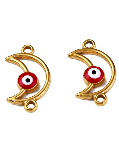 Luna+Ojo Turco. Acero inoxidable. Color dorado. 20,5x12x3 milímetros. 1,8 mm perforación. 1 unidad.