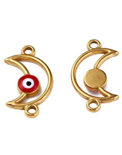 Luna+Ojo Turco. Acero inoxidable. Color dorado. 20,5x12x3 milímetros. 1,8 mm perforación. 1 unidad.