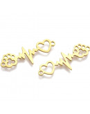 Corazón+electro+huella perro. Acero inoxidable. Color dorado. 33x12x1 mm. 1,8 mm perforación. 1 ud. 
