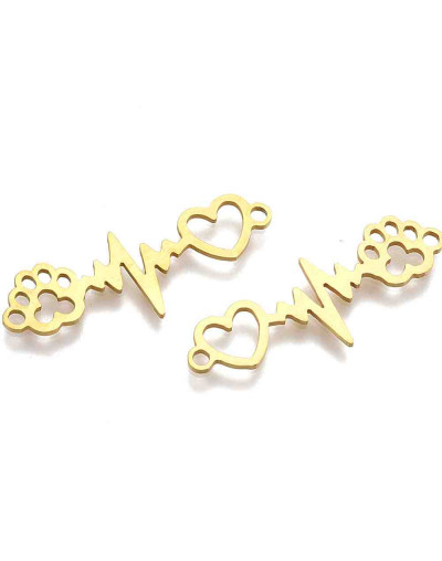Corazón+electro+huella perro. Acero inoxidable. Color dorado. 33x12x1 mm. 1,8 mm perforación. 1 ud. 
