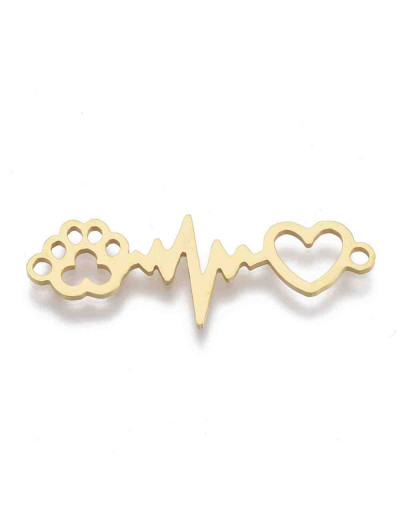 Corazón+electro+huella perro. Acero inoxidable. Color dorado. 33x12x1 mm. 1,8 mm perforación. 1 ud. 