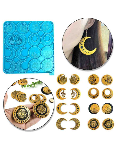 Moldes de silicona. Para resina. 8 formas diferentes (en pares). Lunas. 216x200x4 mm. 1 unidad.