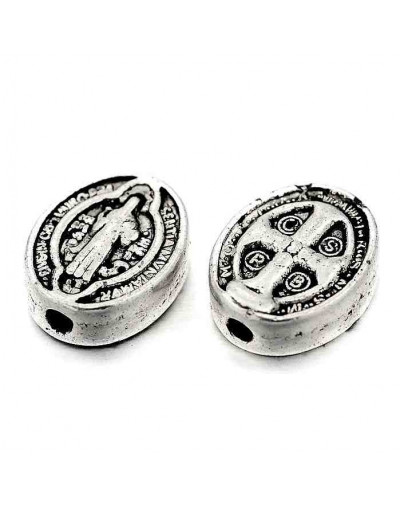 Jesús+Cruz. Aleación de cobre. Color plata antigua. 10x8x3 mm. 1 mm perforación. 2 unidades.