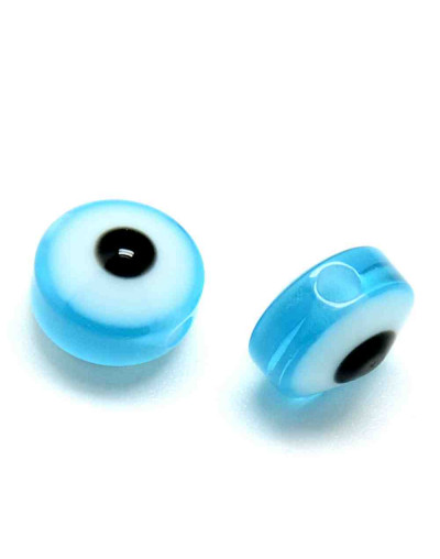 Ojo turco. Moneda. SKY BLUE. 8x6 milímetros. 1,8 mm perforación. 25 unidades.