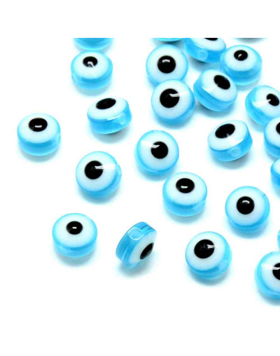 Ojo turco. Moneda. SKY BLUE. 8x6 milímetros. 1,8 mm perforación. 25 unidades.