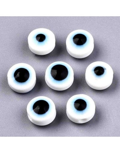 Ojo turco. Moneda. WHITE. 8x6 milímetros. 1,8 mm perforación. 25 unidades.