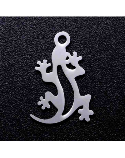 Gecko. Acero inoxidable. Color platedo. 16x10,5x1 milímetros. 1,5 mm perforación. 1 unidad.