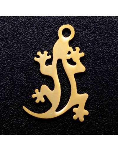 Gecko. Acero inoxidable. Color dorado. 16x10,5x1 milímetros. 1,5 mm perforación. 1 unidad.