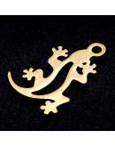 Gecko. Acero inoxidable. Color dorado. 16x10,5x1 milímetros. 1,5 mm perforación. 1 unidad. Gecko. Acero inoxidable. Color dorado. 16x10,5x1 milímetros. 1,5 mm perforación. 1 unidad.