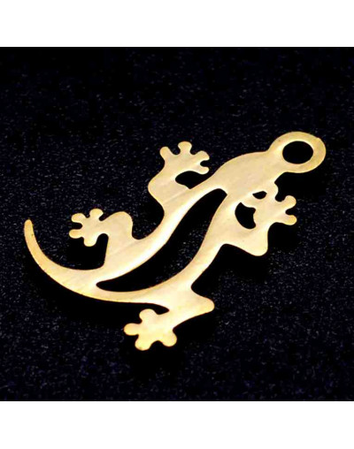 Gecko. Acero inoxidable. Color dorado. 16x10,5x1 milímetros. 1,5 mm perforación. 1 unidad.