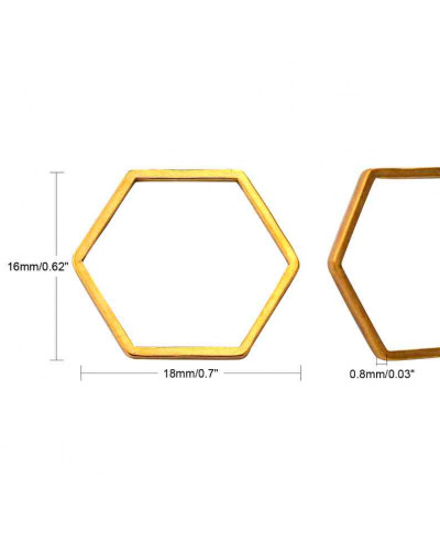 Linking Rings. Hexágono. Acero inoxidable. Color dorado. 16x18x0,8 milímetros. 2 unidades.