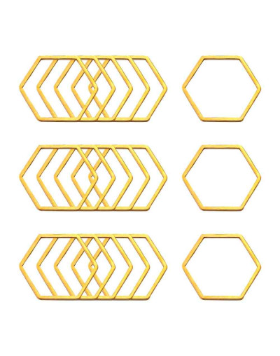 Linking Rings. Hexágono. Acero inoxidable. Color dorado. 16x18x0,8 milímetros. 2 unidades.