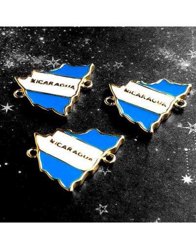 Mapa Nicaragua. Aleación+Esmalte. Baño 18KGold. 22x20x2.5 mm. 1,50 mm perforación. 1 ud.