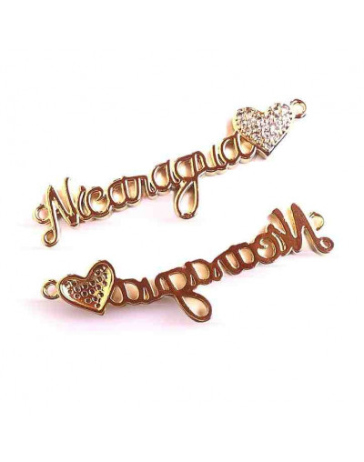 Nicaragua+Corazón Cristal. Aleación+Zirconia. Baño 18KGold. 40X12x1,8 mm. 1,5 mm perforación. 1 ud.