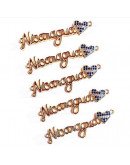 Nicaragua+Corazón Bandera. Aleación+Zirconia. Baño 18KGold. 40X12x1,8 mm. 1,5 mm perforación. 1 ud. Nicaragua+Corazón Bandera. Aleación+Zirconia. Baño 18KGold. 40X12x1,8 mm. 1,5 mm perforación. 1 ud.
