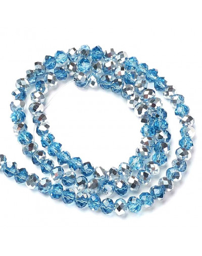 Rondelle faceteado. 8x6 milímetros. SKY BLUE PLATED. 1 mm perforación. 70 uds hilo aprox. 1 hilo.