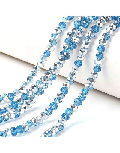 Rondelle faceteado. 8x6 milímetros. SKY BLUE PLATED. 1 mm perforación. 70 uds hilo aprox. 1 hilo.