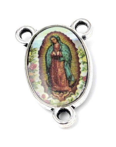 Virgen María. Aleación cobre. Color plata antigua. Link rosario. 23x15x4 mm. 2 mm perforación. 2 uds