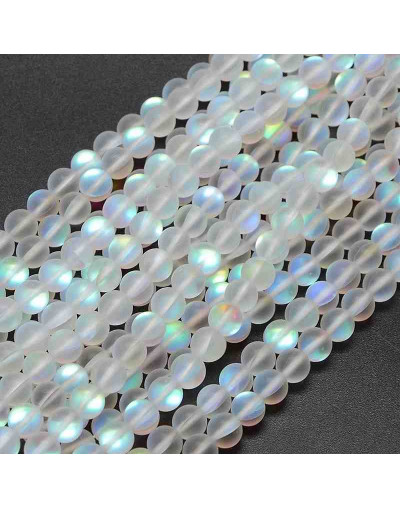 Piedra Luna Sintética. Blanco mate. 06 milímetros diámetro. 1 mm perforación. 60 uds hilo aprox.