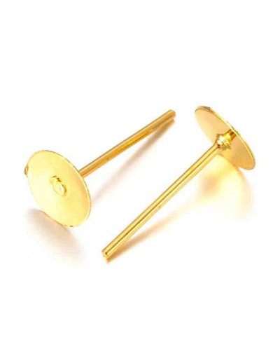 Pin aretes. Aleación de cobre. Color dorado. Pin 0,7 milímetros. Base 6 mm. Cierre silicón. 40 uds.