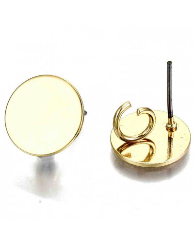 Pin aretes. Aleación cobre. Color dorado. 12 mm diámetro. 4,5 mm perforación. Cierre silicón. 2  uds