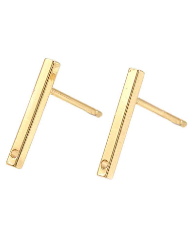 Pin aretes. Aleación de cobre. Baño 18KGold. 12,5x1,5 mm. 0,8 mm perforación Cierre silicón. 2 uds.