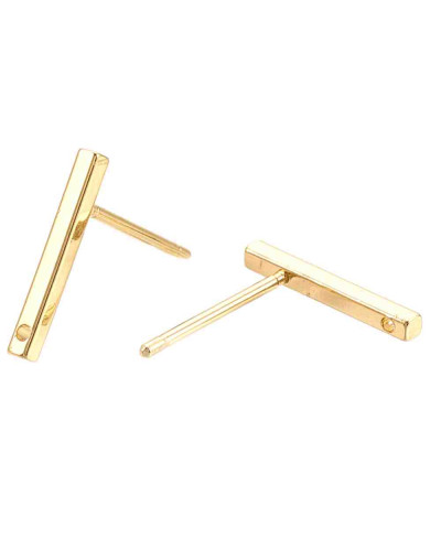 Pin aretes. Aleación de cobre. Baño 18KGold. 12,5x1,5 mm. 0,8 mm perforación Cierre silicón. 2 uds.