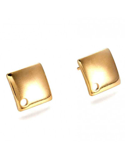 Pin aretes. Acero inoxidable. Color dorado. 13x13x2 mm. 1,5 mm perforación. Cierre silicón. 2 uds.
