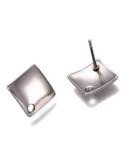 Pin aretes. Acero inoxidable. Color plateado. 13x13x2 mm. 1,5 mm perforación. Cierre silicón. 2 uds.