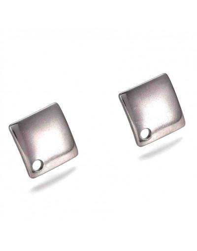 Pin aretes. Acero inoxidable. Color plateado. 13x13x2 mm. 1,5 mm perforación. Cierre silicón. 2 uds.