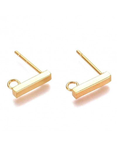 Pin aretes. Acero inoxidable. Color dorado. 10x2x2 mm. 1,5 mm perforación. Cierre silicón. 4 uds.