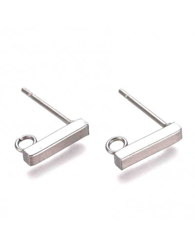 Pin aretes. Acero inoxidable. Color plateado. 10x2x2 mm. 1,5 mm perforación. Cierre silicón. 4 uds.