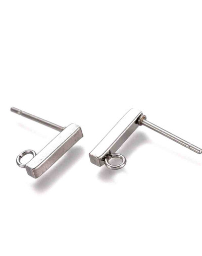 Pin aretes. Acero inoxidable. Color plateado. 10x2x2 mm. 1,5 mm perforación. Cierre silicón. 4 uds.