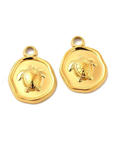 Tortuga (2). Acero inoxidable. Real 18KGold 16,5x13x2,5 milímetros. 2 mm perforación. 1 ud.
