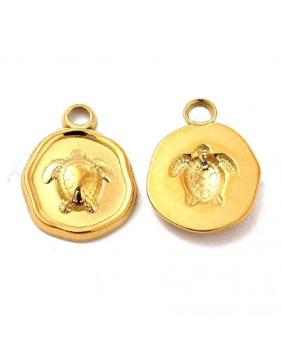 Tortuga (2). Acero inoxidable. Real 18KGold 16,5x13x2,5 milímetros. 2 mm perforación. 1 ud.