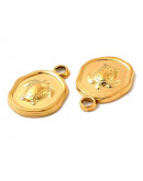 Tortuga (2). Acero inoxidable. Real 18KGold 16,5x13x2,5 milímetros. 2 mm perforación. 1 ud. Tortuga (2). Acero inoxidable. Real 18KGold 16,5x13x2,5 milímetros. 2 mm perforación. 1 ud.