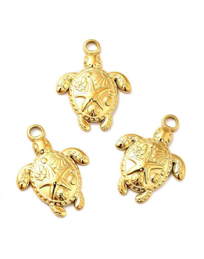 Tortuga (3). Acero inoxidable. Real 18KGold. 2,5x18x3 milímetros. 3 mm perforación. 1 unidad.